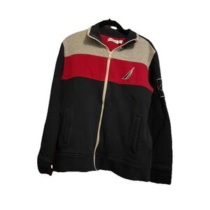 Nautica Fleece Pieced Stripe Track Jacket Men Size S Color Block Full Zip